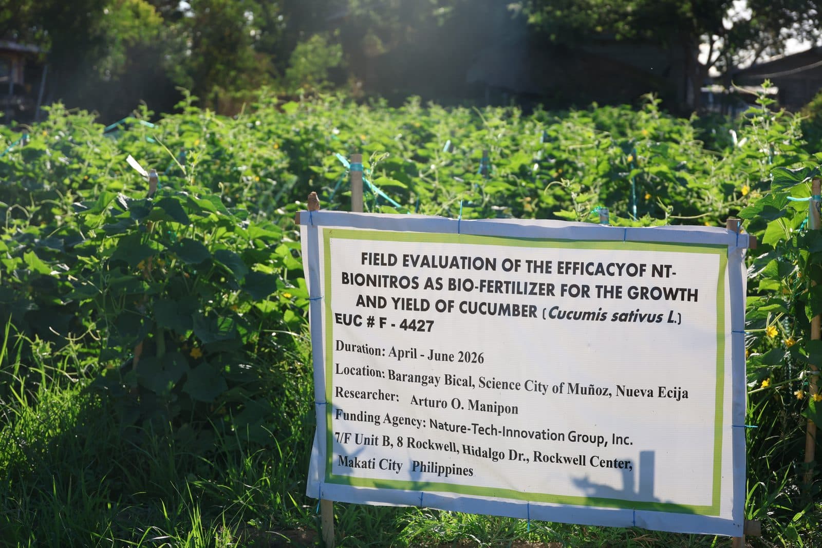 Official field trial signage for NT-BioNitros on cucumber